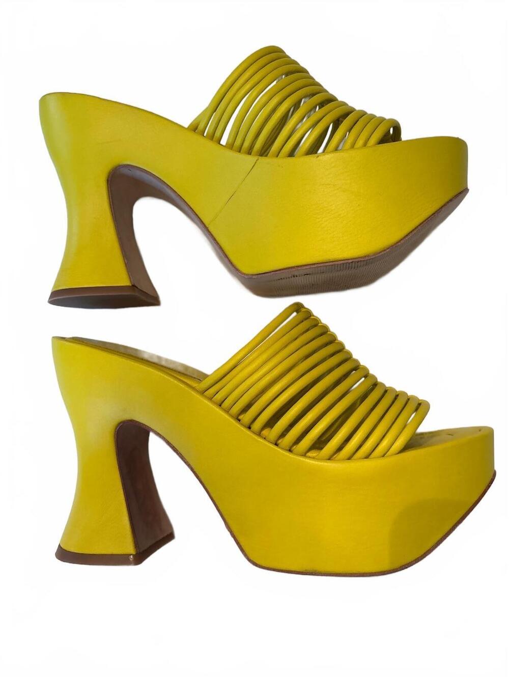 Paloma Barcelo made in Spain Yellow Woven Leather Heeled Sandals 40/9-9.5 - Picture 3 of 11